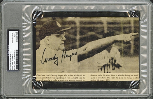 Woody Hayes Signed 1968 Newspaper Cut (PSA/DNA)